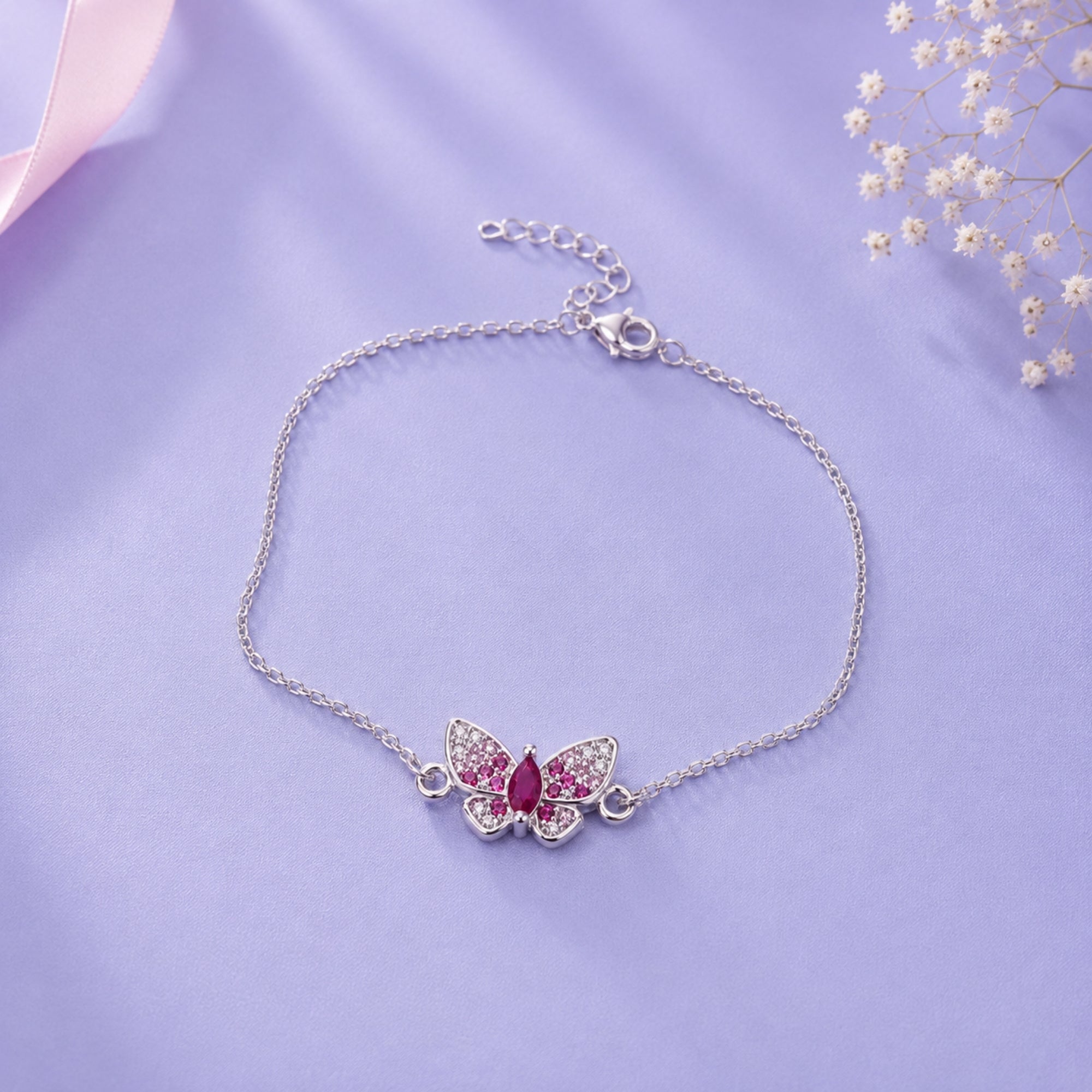 Pulsera Gran Mariposa con Circonita Magenta Plata 925