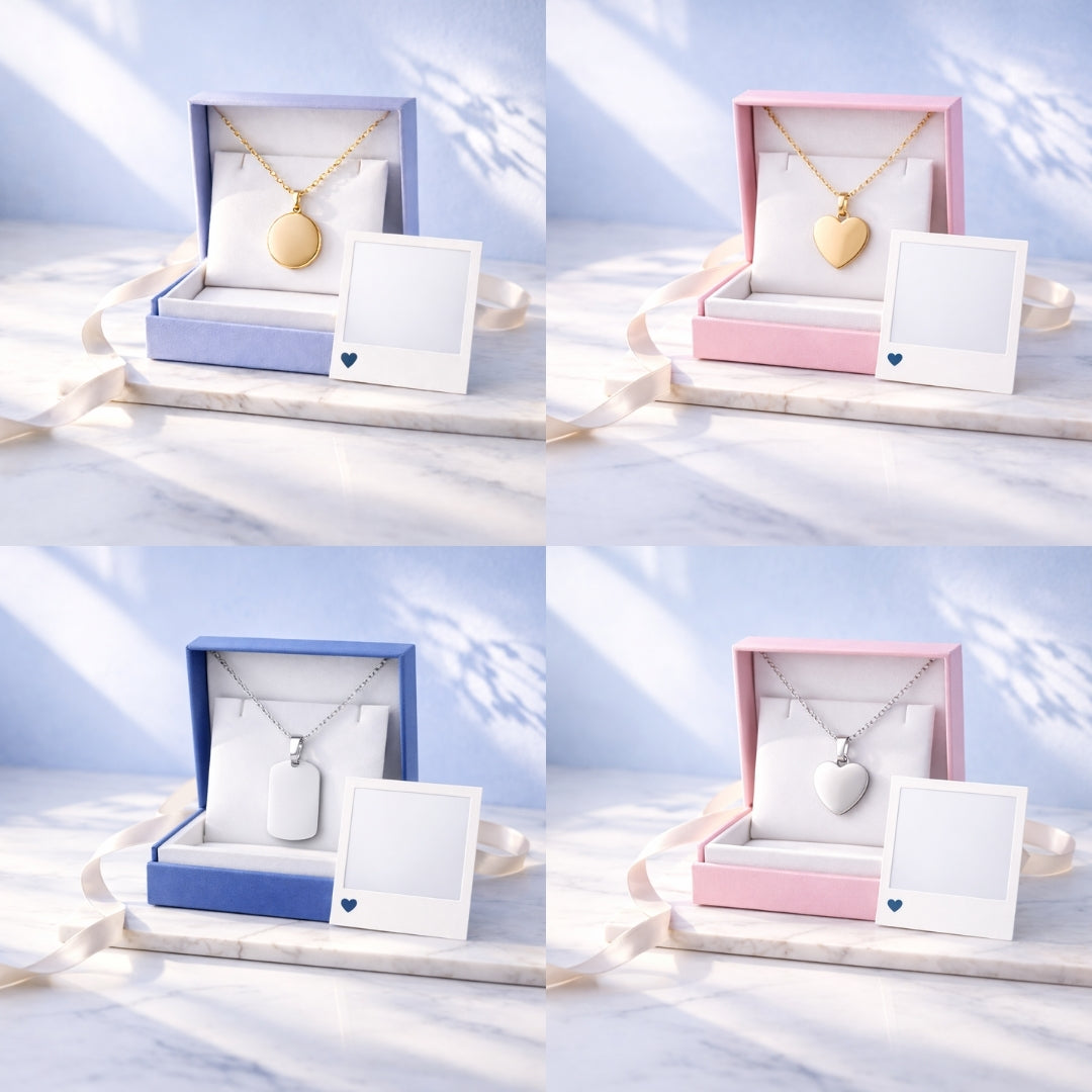 Pack 2 Collares Grabados + 2 Fotos Impresas + 2 Cajitas de Joya Gratis 🌟 | Historia Compartida 🫂