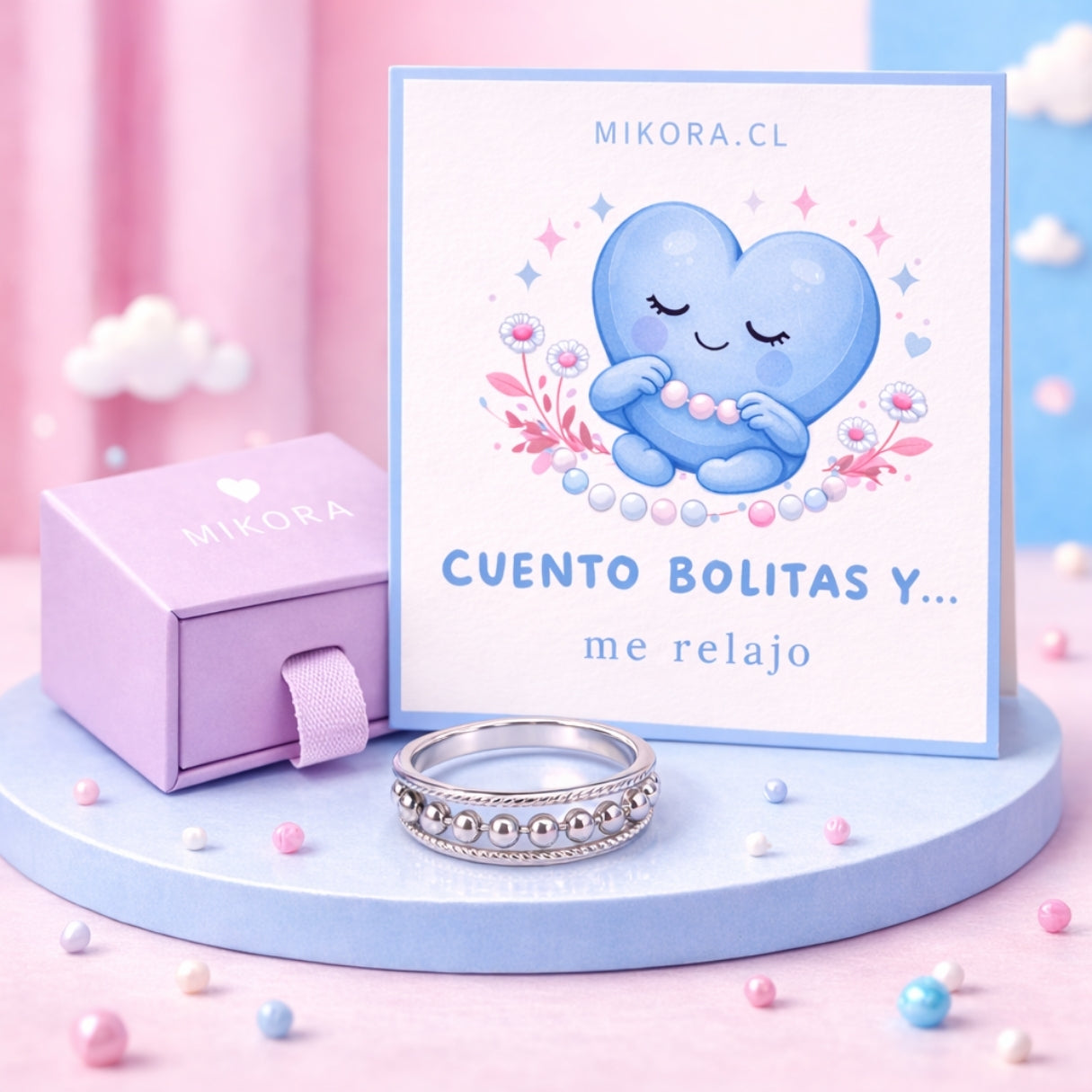 Anillo Plateado Bolitas Ajustable: Alivia tu estrés y ansiedad 🧘♀️