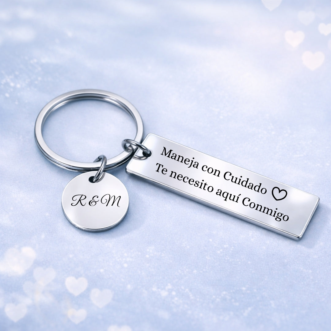 Llavero Maneja con Cuidado Personalizado | Amor del Bueno 💘