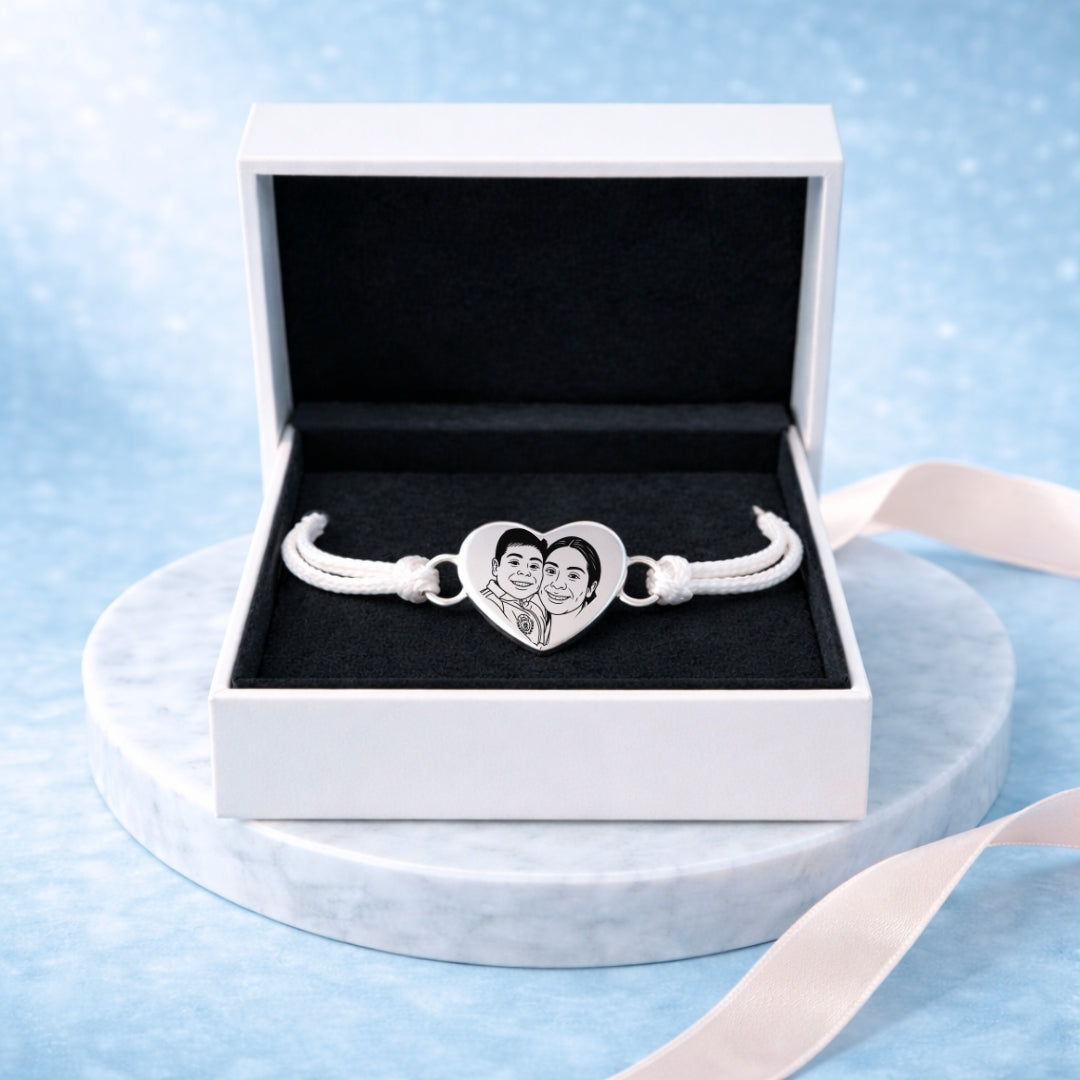 Pulsera Corazón de Hilo Blanco Personalizada + Foto + Cajita Gratis 🌟