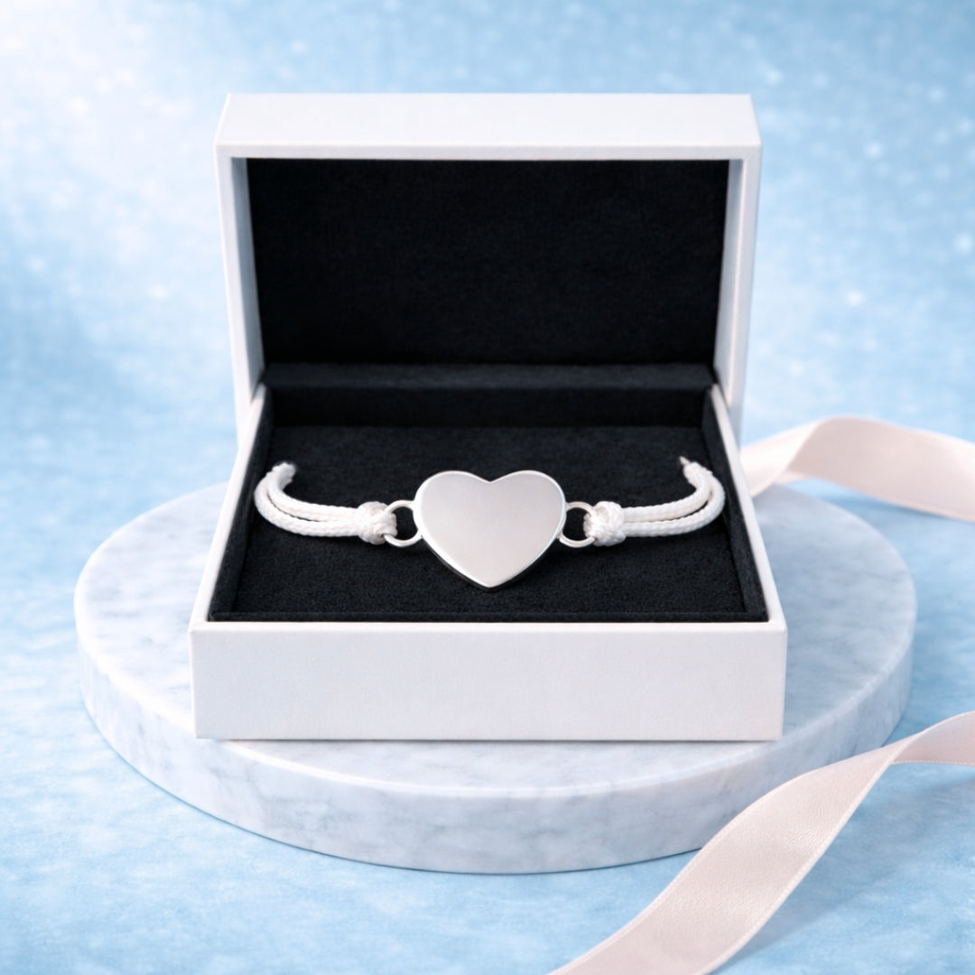 Pulsera Corazón de Hilo Blanco Personalizada + Foto + Cajita Gratis 🌟