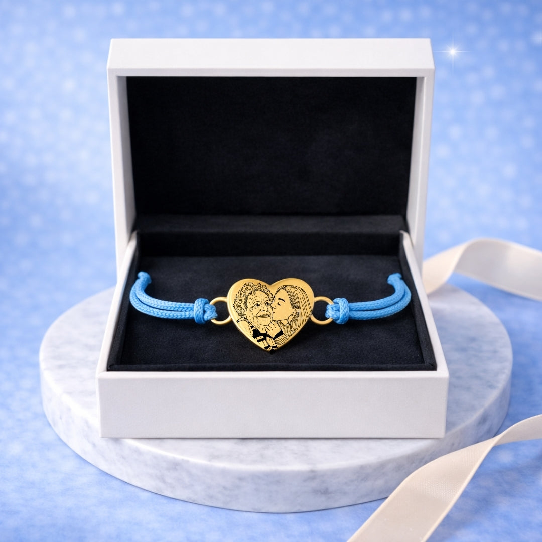 Pulsera de Hilo Celeste Personalizada + Foto + Cajita Gratis 🌟