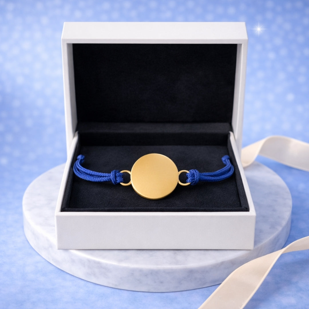 Pulsera Circular de Hilo Azul Rey Personalizada + Foto + Cajita Gratis 🌟