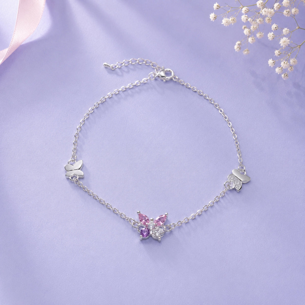 Pulsera Mariposas con Circonita Multicolor Plata 925