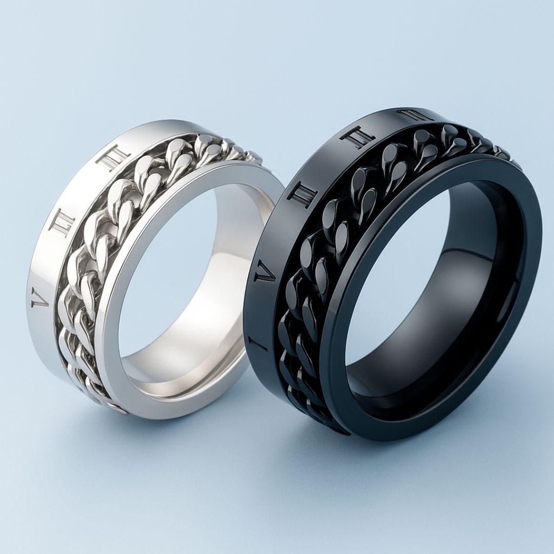 Anillo Atlas Giratorio Hombre Plateado: Control estrés y ansiedad 💆♂️ (Talla Universal)