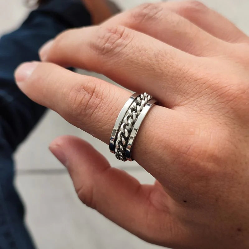 Anillo Atlas Giratorio Hombre Plateado: Control estrés y ansiedad 💆♂️ (Talla Universal)