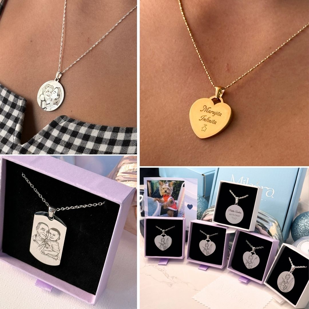 Pack 2 Collares Grabados + 2 Fotos Impresas + 2 Cajitas de Joya Gratis 🌟 | Historia Compartida 🫂