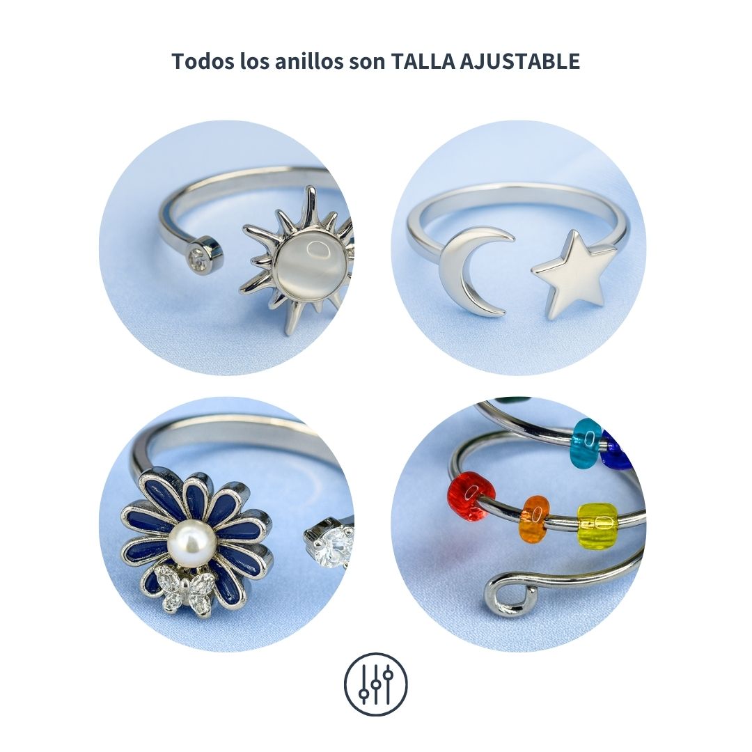 Pack Anillos Giratorios Talla Ajustable 💍┃ Perfectos para calmar ansiedad y evitar mordida de uñas 🧘♀️
