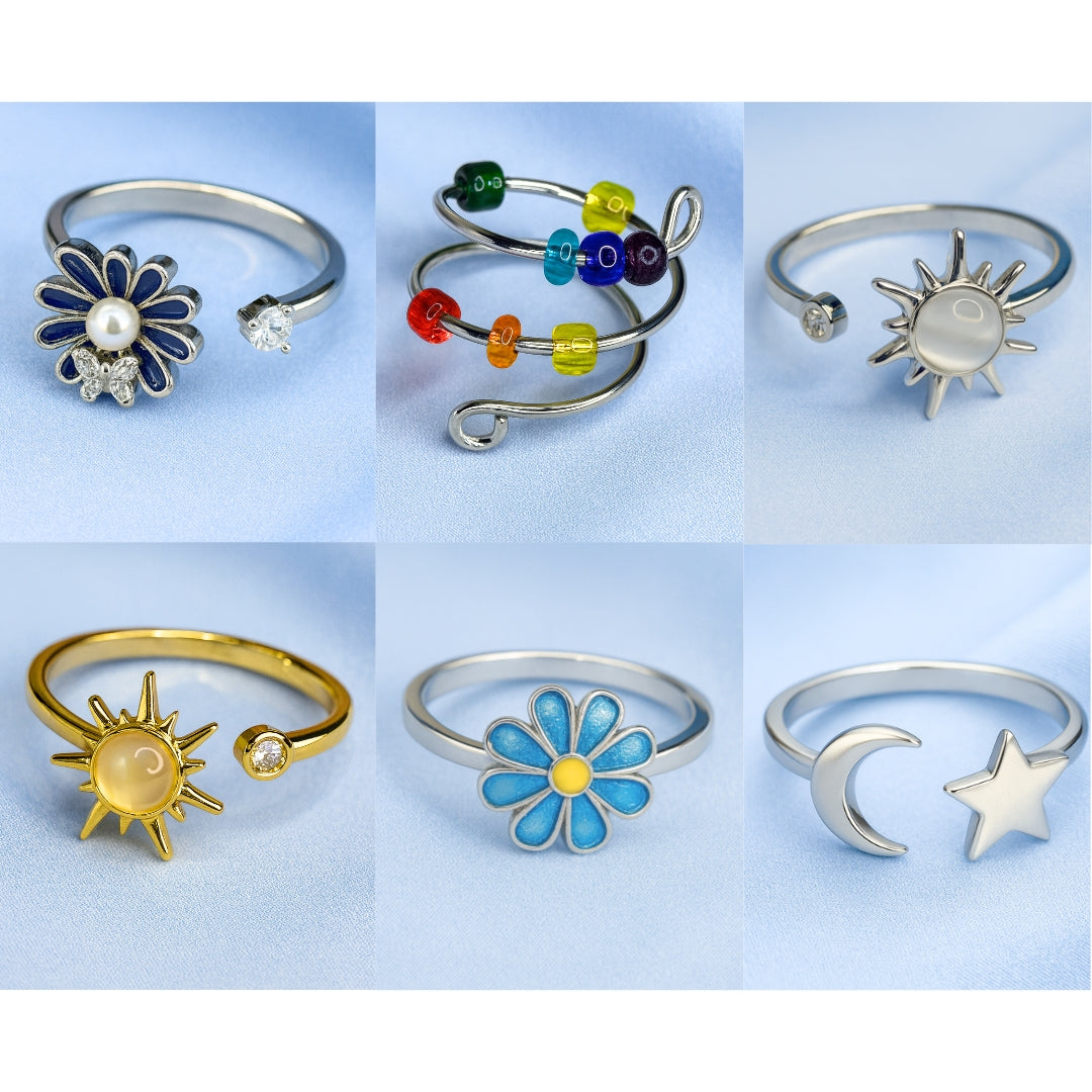 Pack Anillos Giratorios Talla Ajustable 💍┃ Perfectos para calmar ansiedad y evitar mordida de uñas 🧘♀️