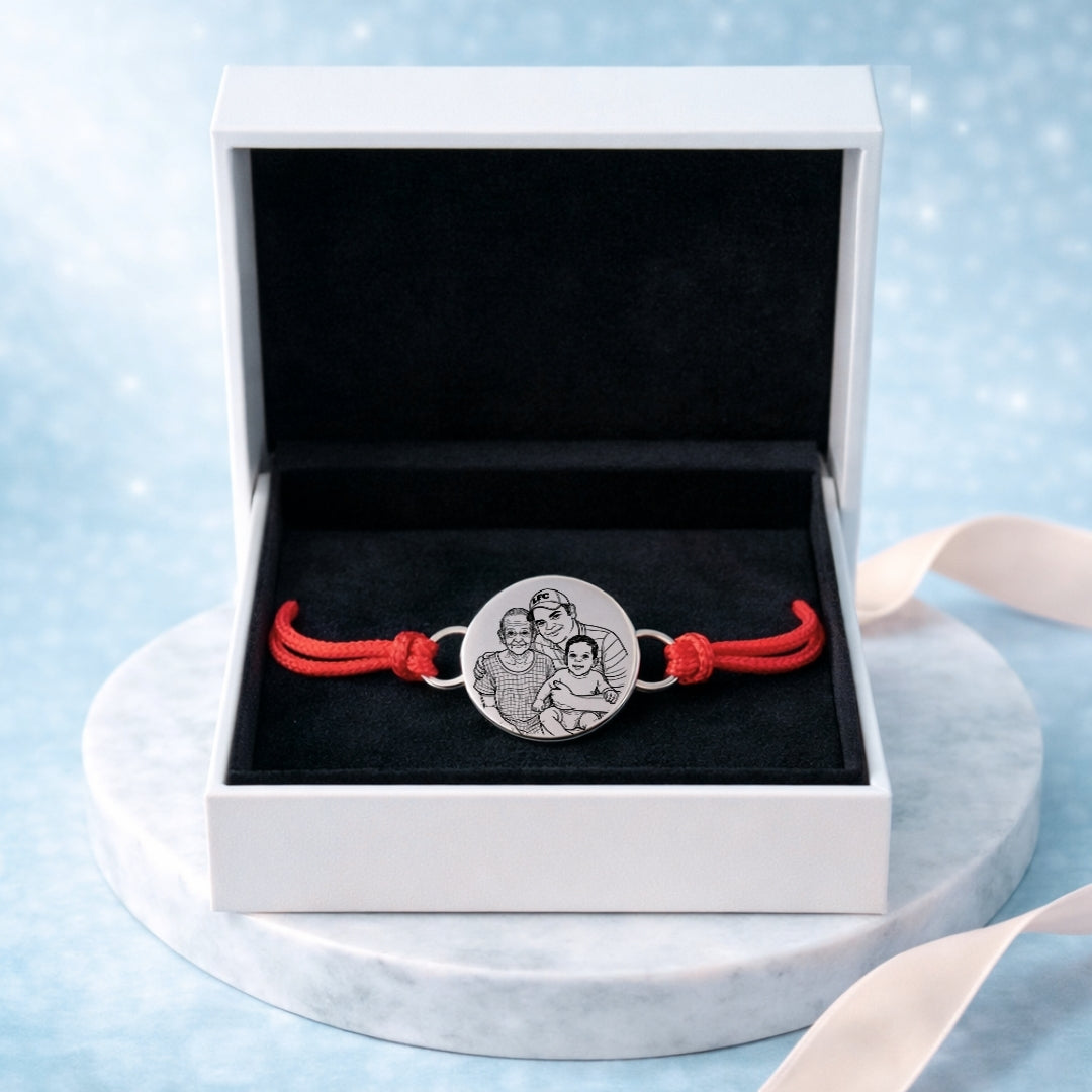Pulsera Circular de Hilo Rojo Personalizada + Foto + Cajita Gratis 🌟
