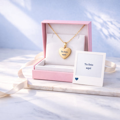Collar Personalizado Corazón Dorado 20 mm + Foto Polaroid Gratis 🌟