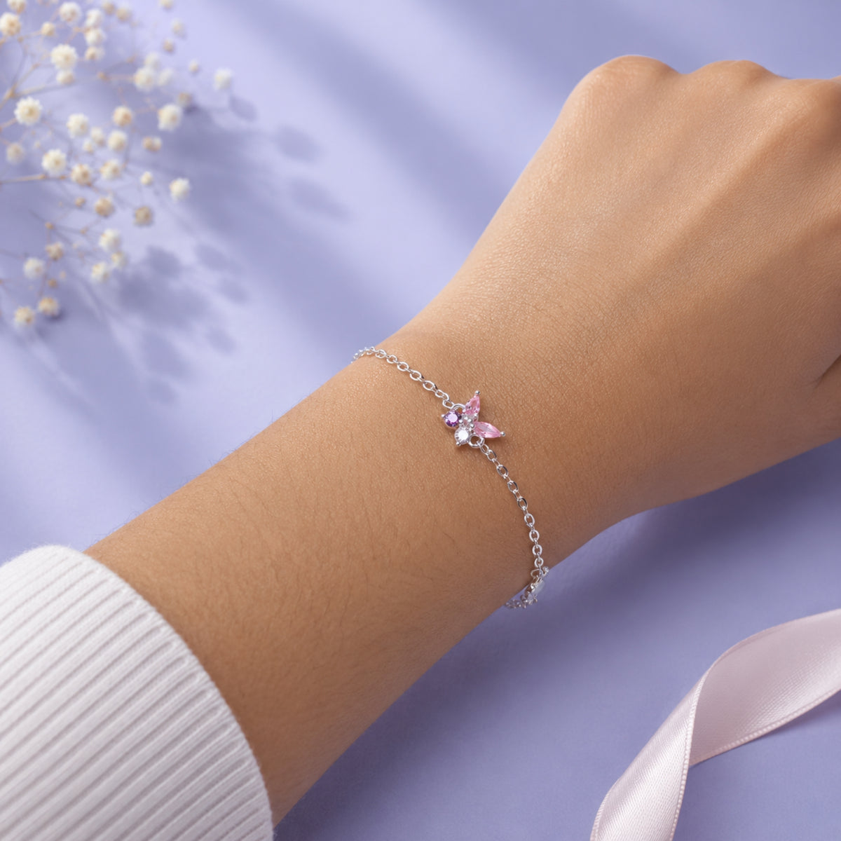 Pulsera Mariposas con Circonita Multicolor Plata 925
