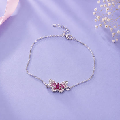 Pulsera Gran Mariposa con Circonita Magenta Plata 925