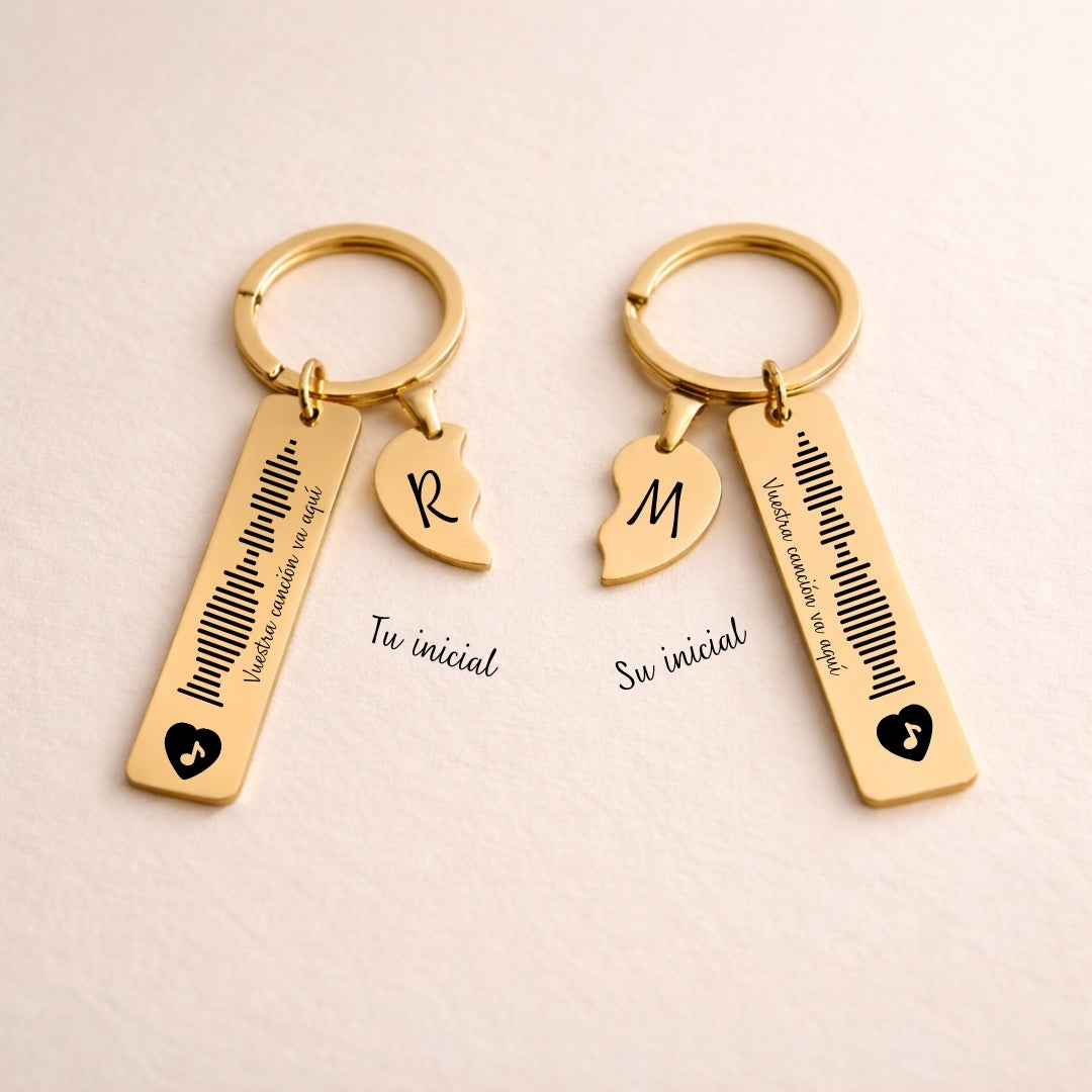 Pack 2 Llaveros con Canción Spotify + 2 Mitades de Corazón con grabado GRATIS HOY 🎶 💕