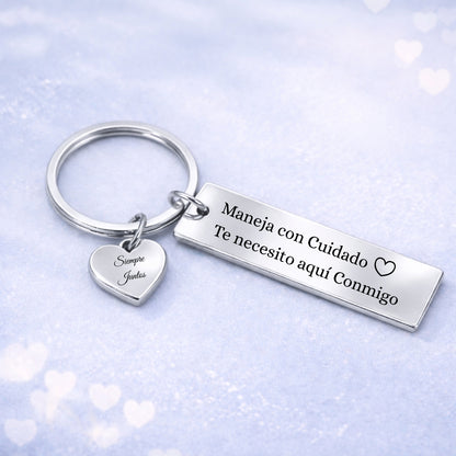 Llavero Maneja con Cuidado Personalizado | Amor del Bueno 💘
