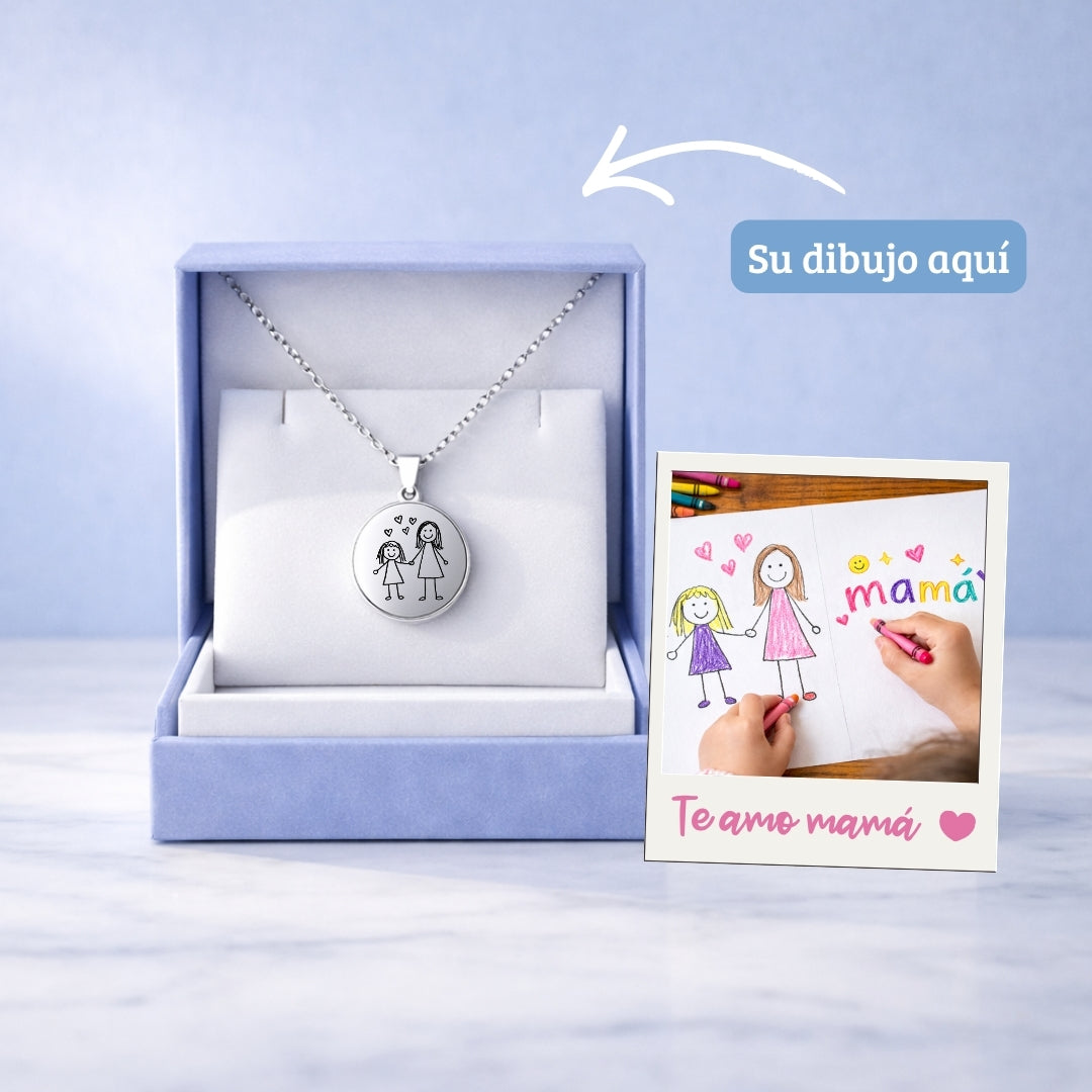 Collar Grabado + Foto Impresa + Cajita de Joya Gratis 🌟  | Dibujo para mamá 👭