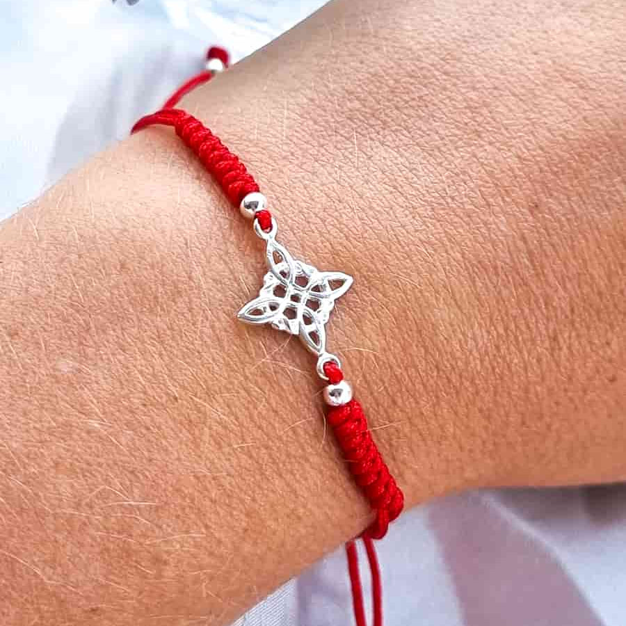 Pulsera Hilo Rojo Nudo de Brujas Plata 925