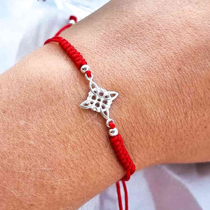 Pulsera Hilo Rojo Nudo de Brujas Plata 925