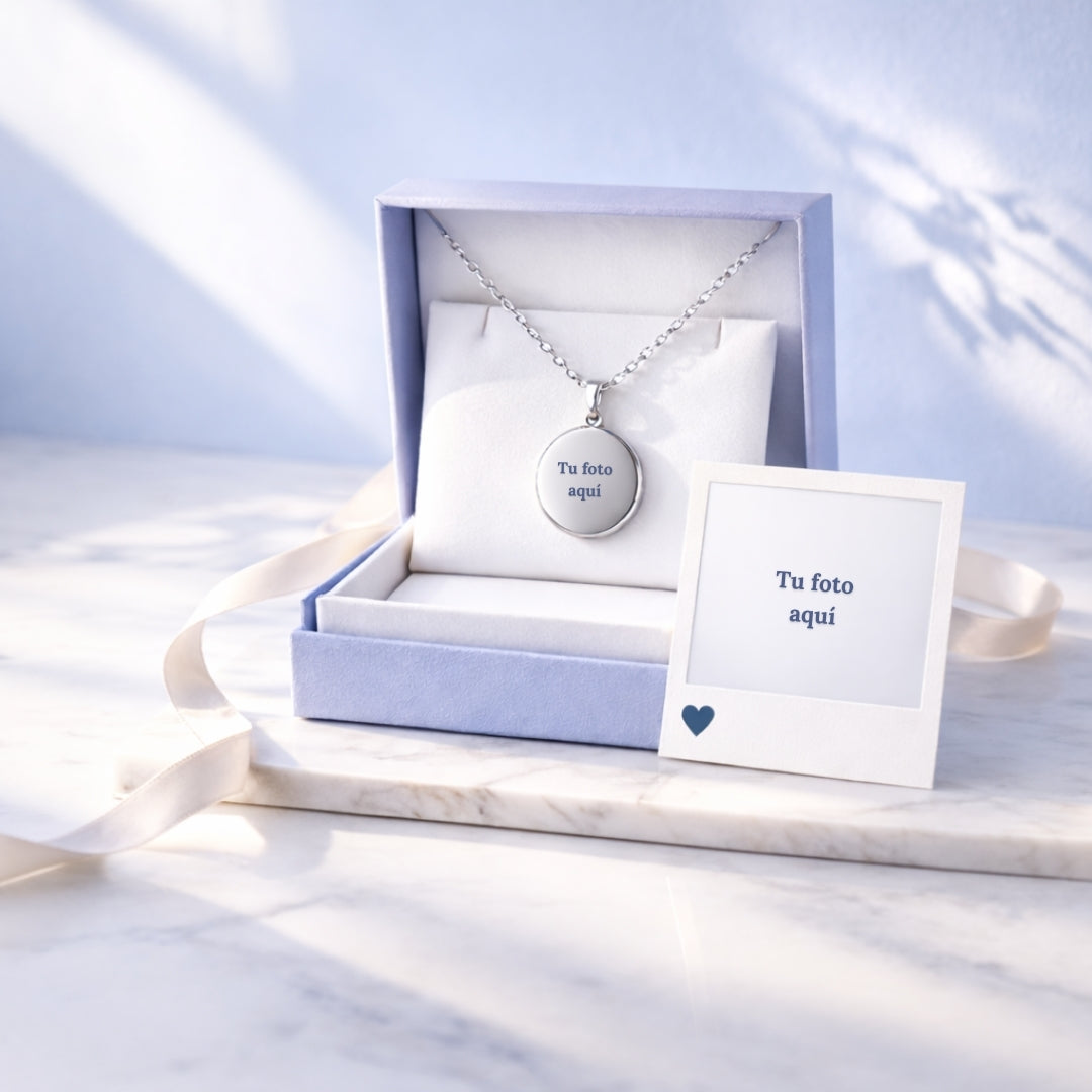Collar Personalizado Circular Plateado 25mm + Foto Polaroid Gratis 🌟