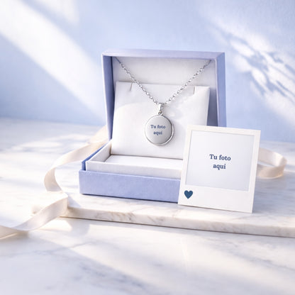 Collar Personalizado Circular Plateado 25mm + Foto Polaroid Gratis 🌟