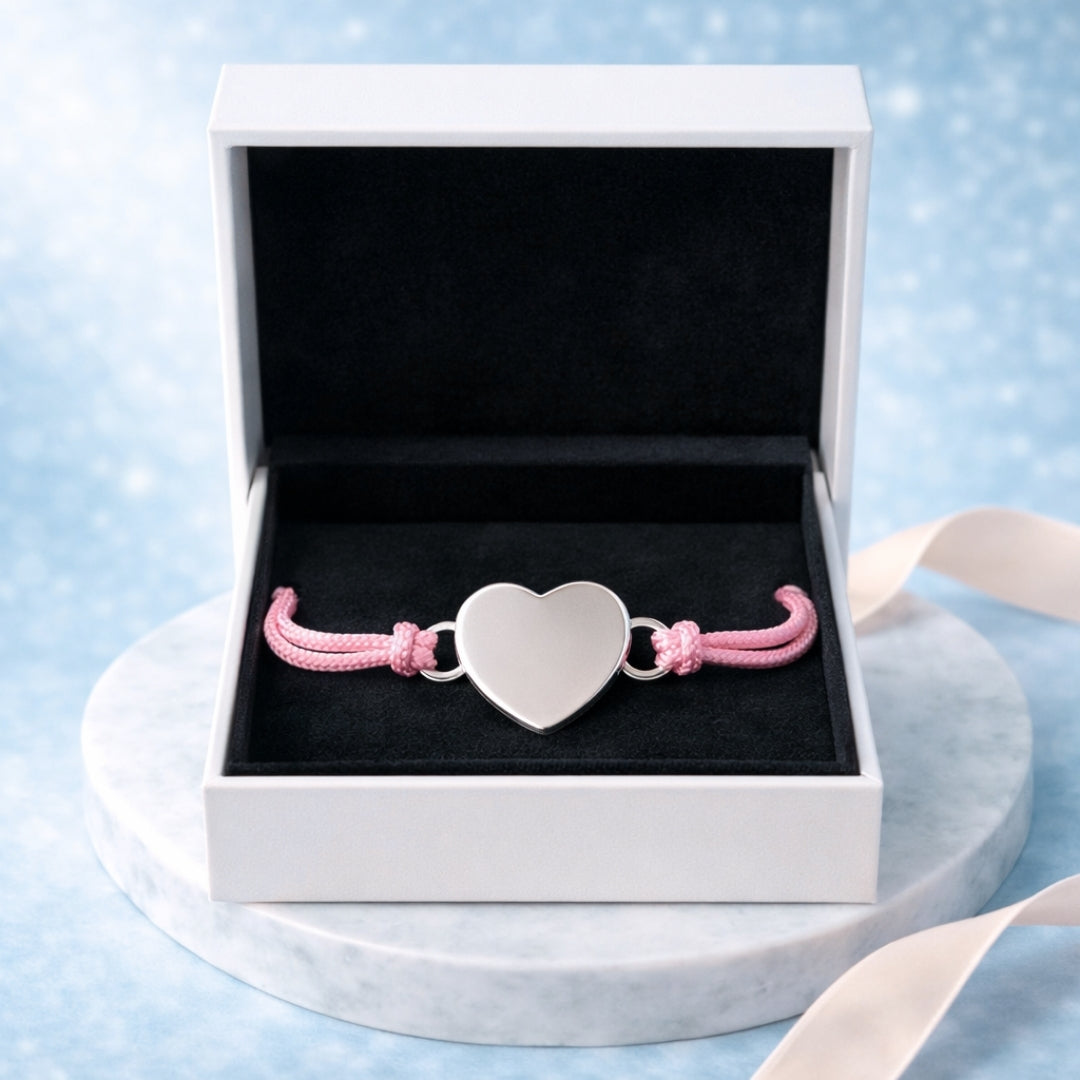 Pulsera Corazón de Hilo Rosa Personalizada + Foto + Cajita Gratis 🌟