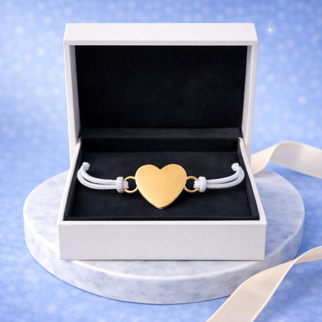 Pulsera Corazón de Hilo Blanco Personalizada + Foto + Cajita Gratis 🌟
