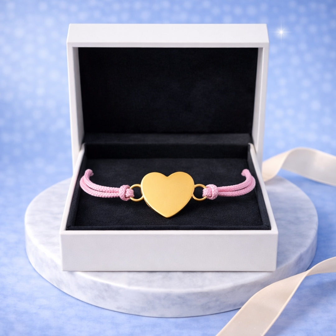 Pulsera Corazón de Hilo Rosa Personalizada + Foto + Cajita Gratis 🌟