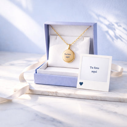 Collar Personalizado Circular Dorado 25mm + Foto Polaroid Gratis 🌟