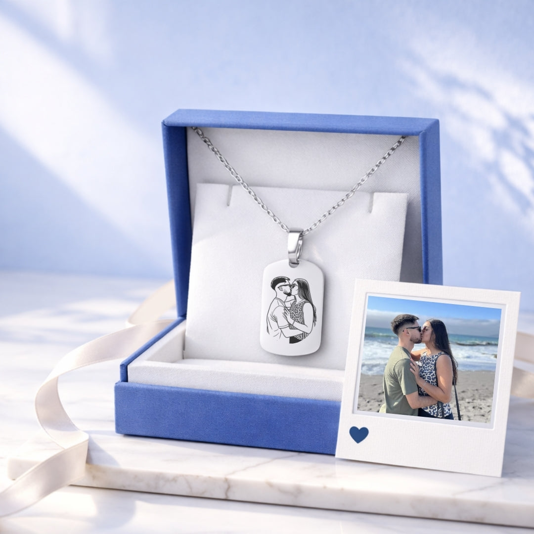 Collar Grabado + Foto Impresa + Cajita de Joya Gratis 🌟  | Compañeros de Vida 💘