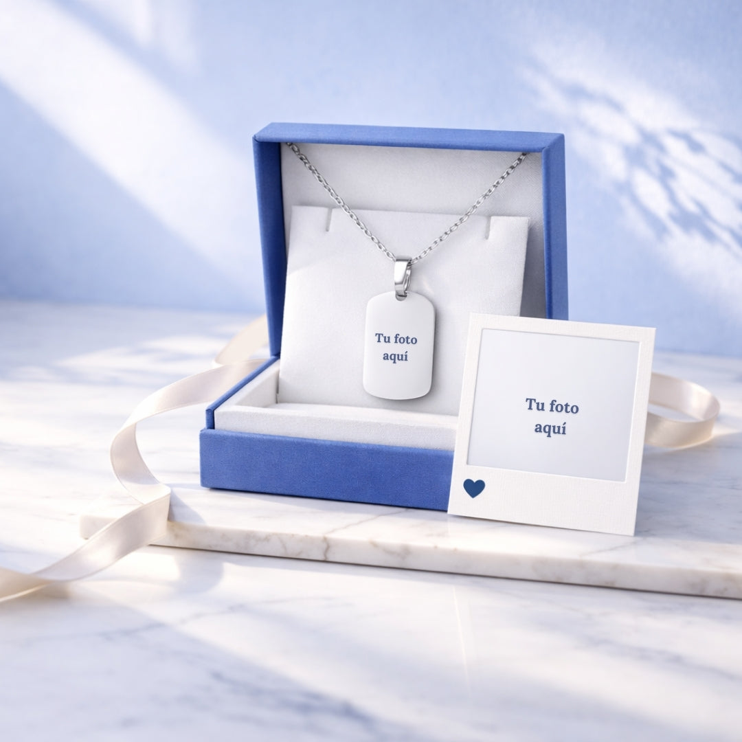 Collar Grabado + Foto Impresa + Cajita de Joya Gratis 🌟  | Compañeros de Vida 💘