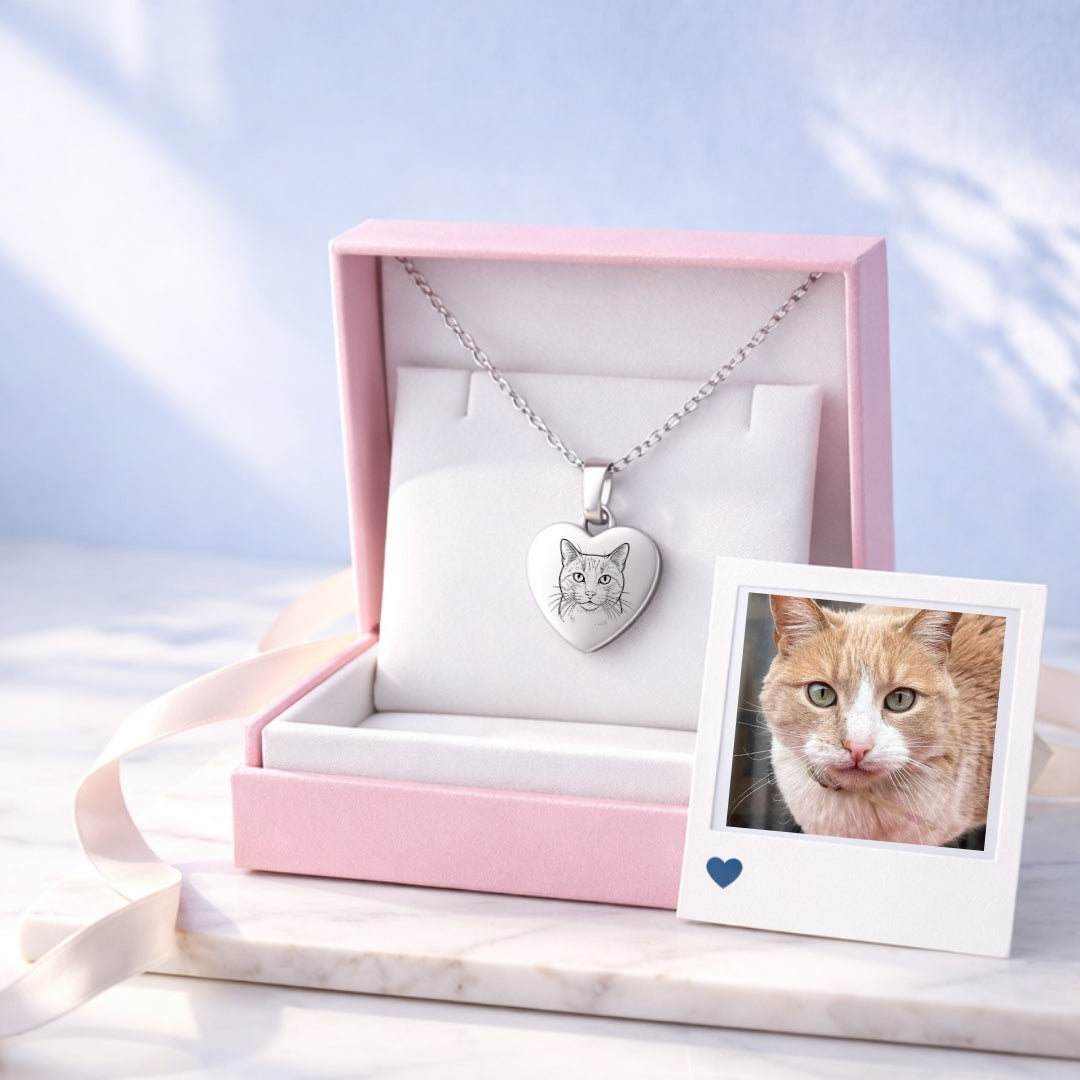 Collar Grabado + Foto Impresa + Cajita de Joya Gratis 🌟  | Mi Michi Eterno 🐱🌈