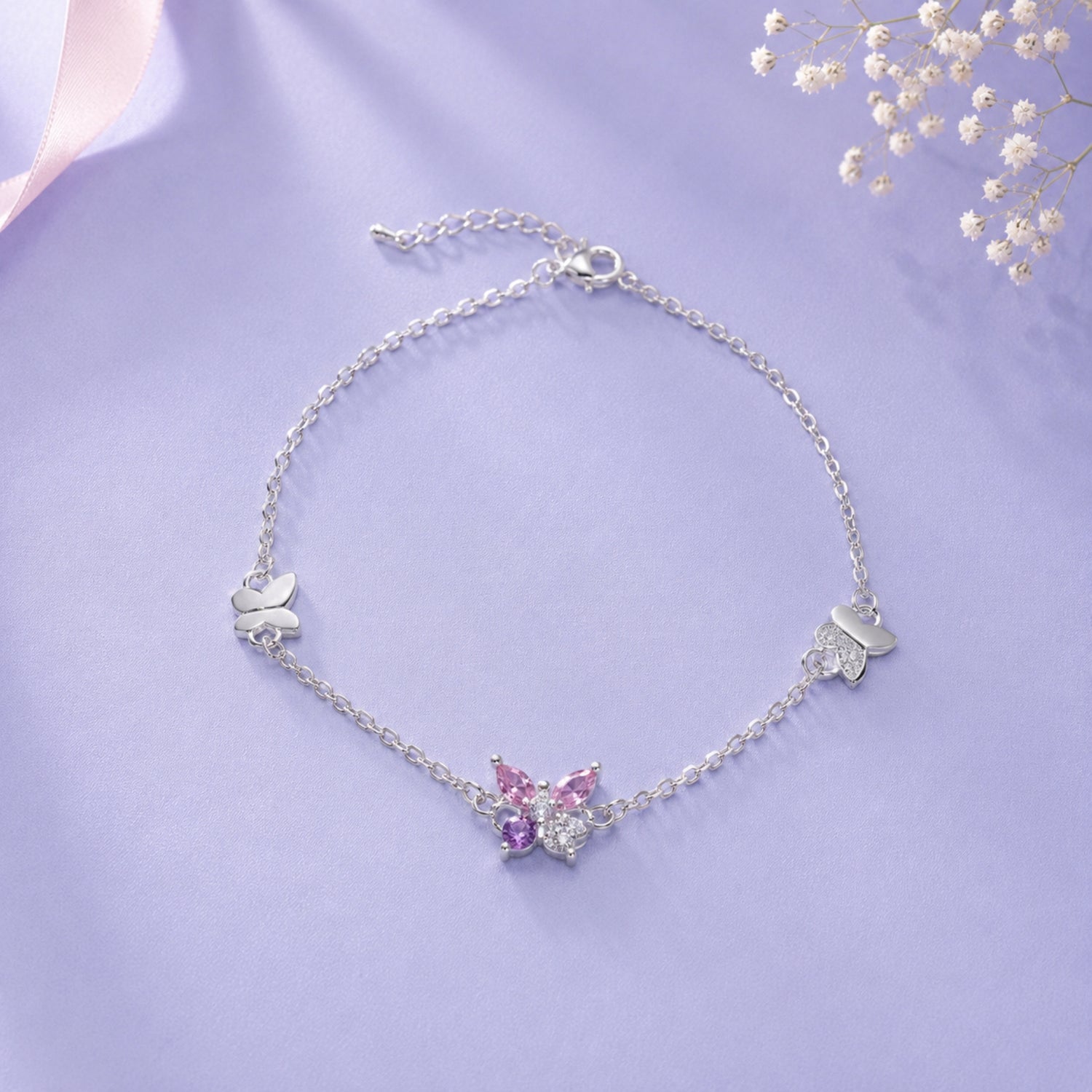 Pulsera Mariposas con Circonita Multicolor Plata 925