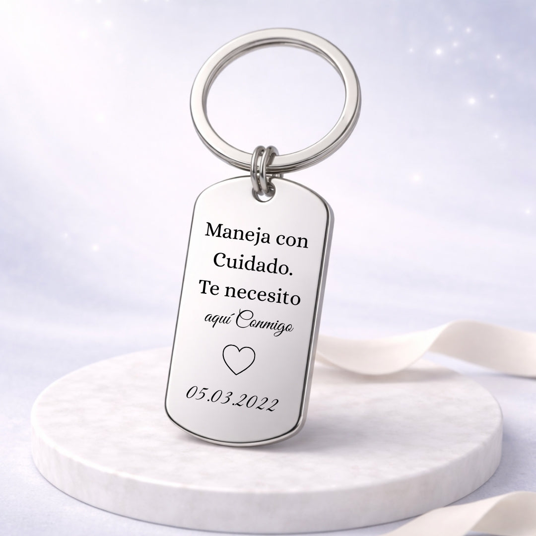 Llavero Maneja con Cuidado Personalizado | Amor del Bueno 💘