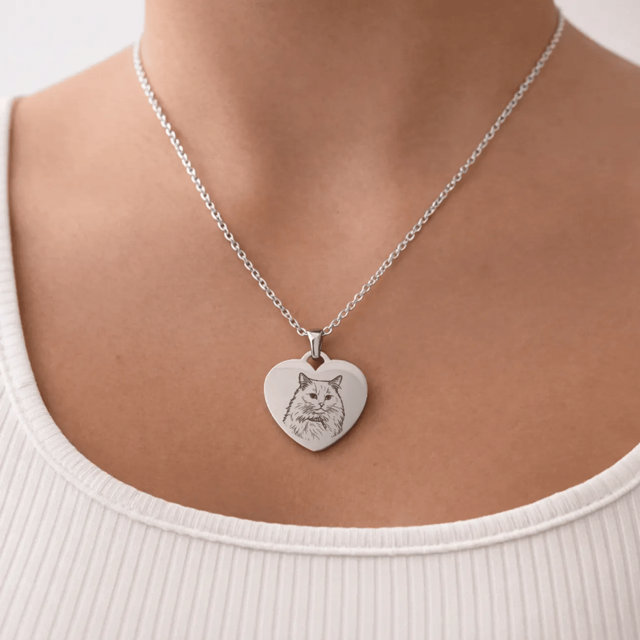 Collar Personalizado Corazón Plateado 25mm + Foto y Cajita Gratis 🌟