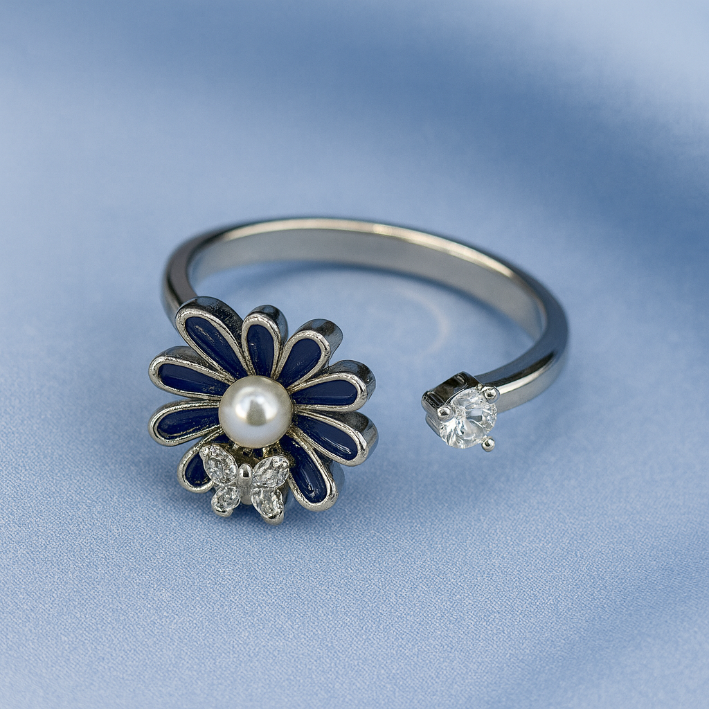 Anillo Flor Azul Giratoria Ajustable: Alivia tu estrés y ansiedad 🧘♀️