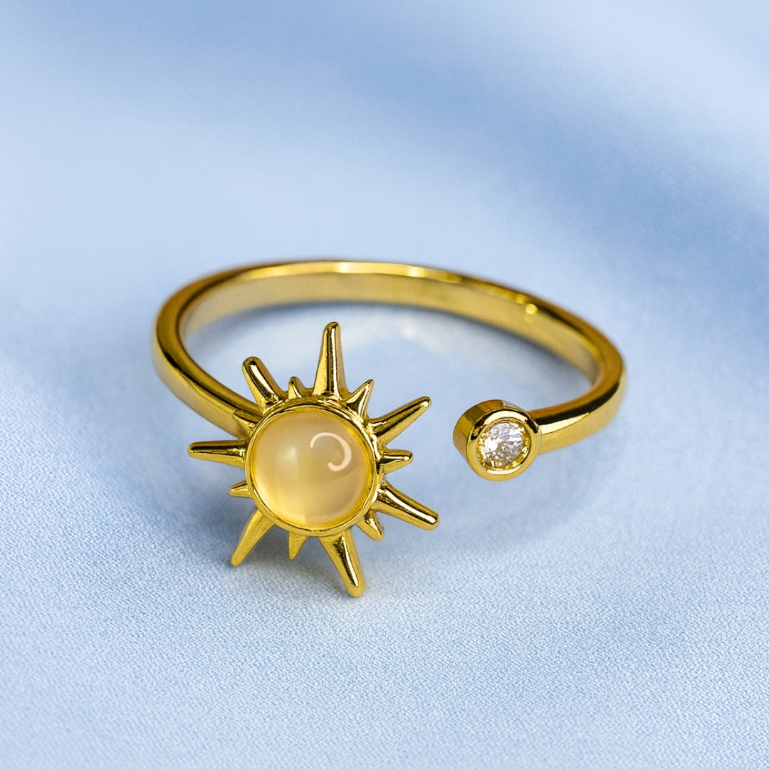 Anillo Sol Ópalo Giratorio Dorado: Alivia tu estrés y ansiedad 🧘‍♀️