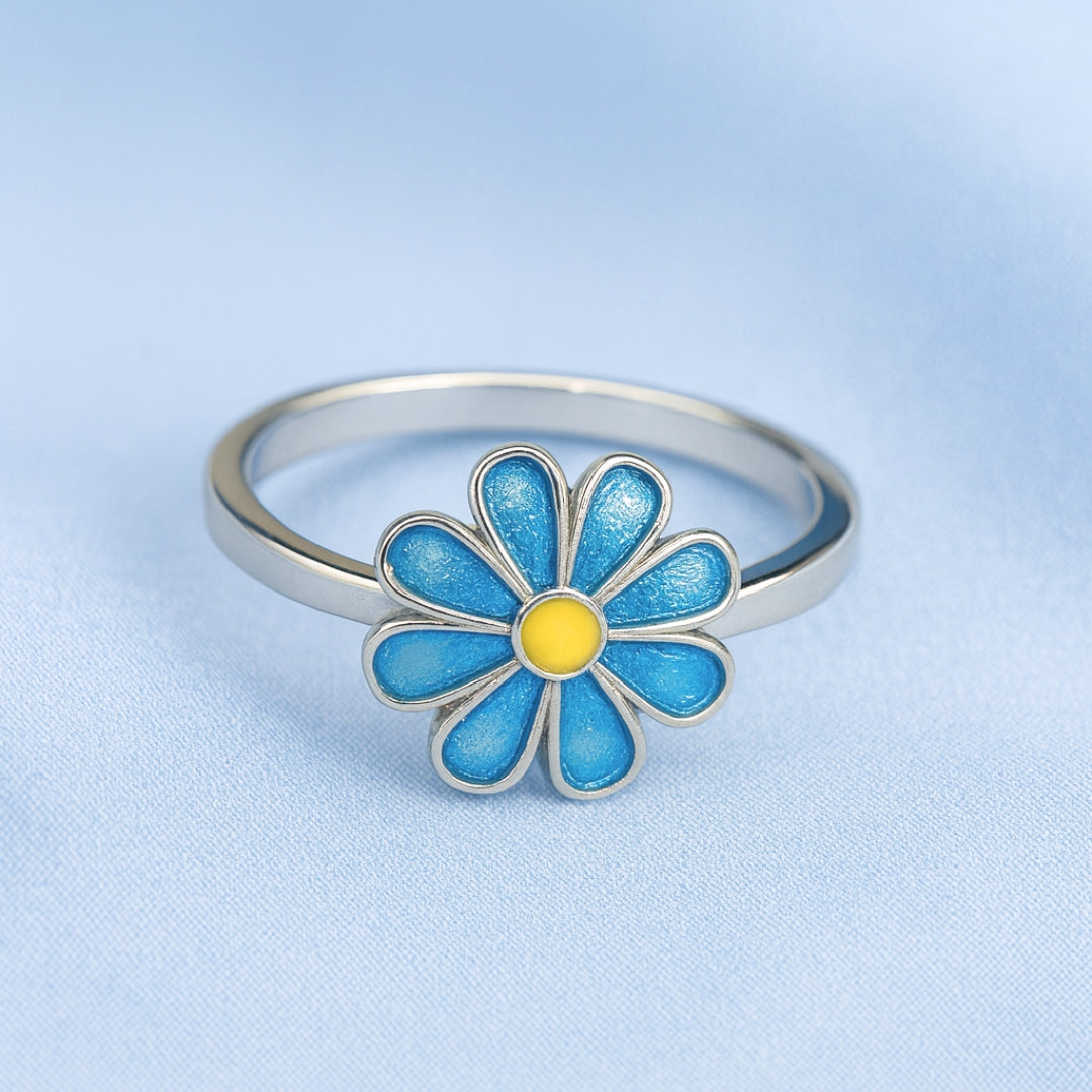 Anillo Giratorio Margarita Azul Ajustable: Alivia tu estrés y ansiedad 🧘♀️