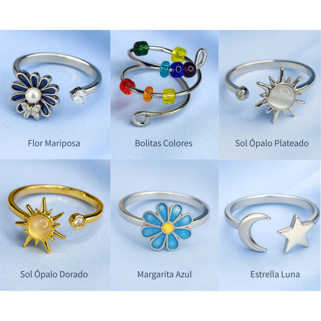 Pack Anillos Giratorios Talla Ajustable 💍┃ Perfectos para calmar ansiedad y evitar mordida de uñas 🧘‍♀️