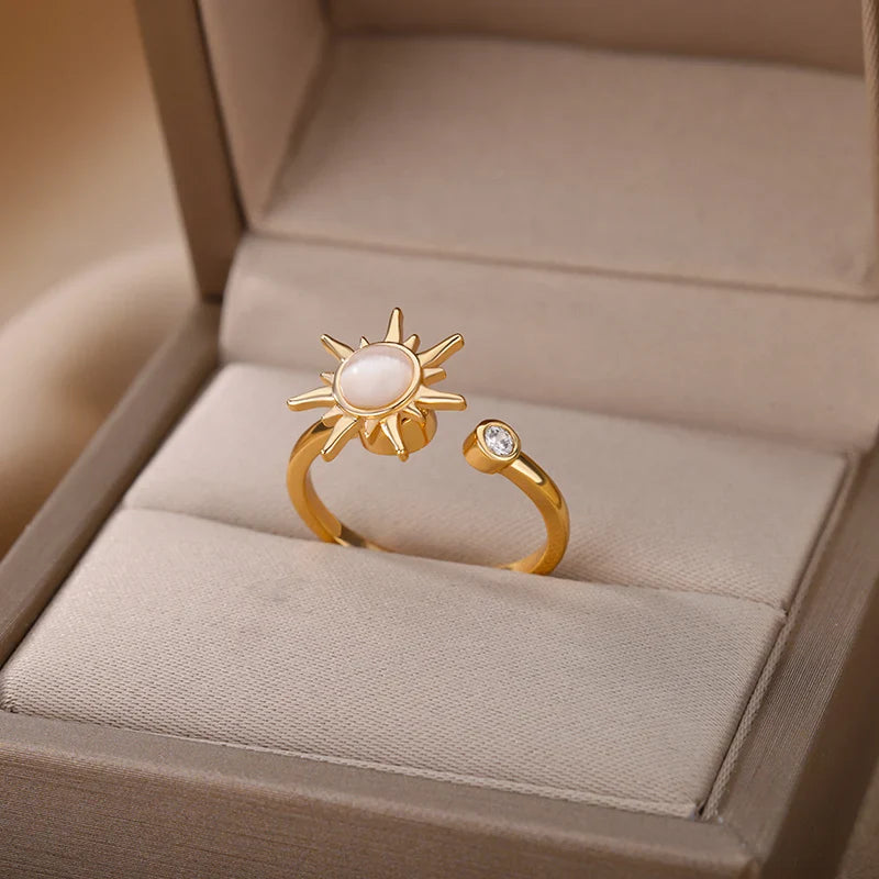 Anillo Sol Ópalo Giratorio